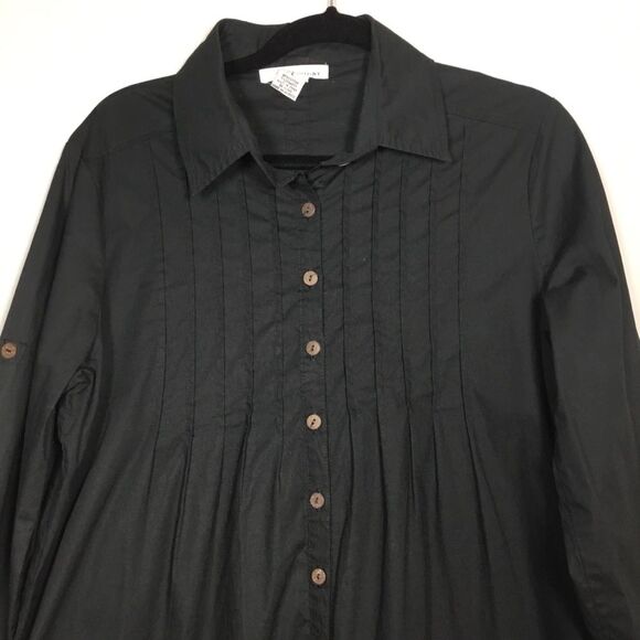 Black shirt dress button down back and front western style pleat front size L - Picture 2 of 8